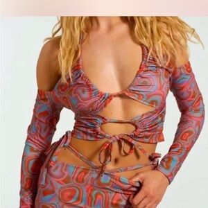 Milk-It Abstract Print Cutout Crop Top - Multi-Color